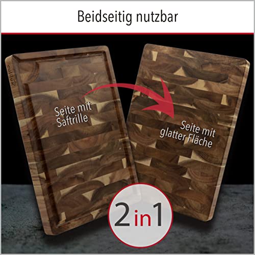 CULILUX¨ Gourmet Schneidebrett L Stirnholz Akazie 2-seitig 35 x 25 x 2.5 cm mit Saftrille antiseptisches Hirnholz Holzbrett als Schneidbrett und zum Servieren