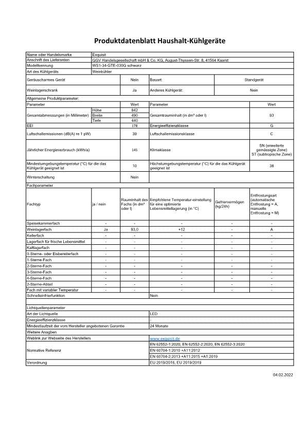 Exquisit Weinkühler WS1-34-GTE-030G schwarz, 93 Liter Nutzinhalt, Schwarz, LED Anzeige