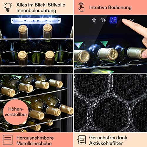Klarstein Shiraz Getränkekühlschrank, Weinkühlschrank Schmal mit 1 Zone, Kühlschrank mit Glastür