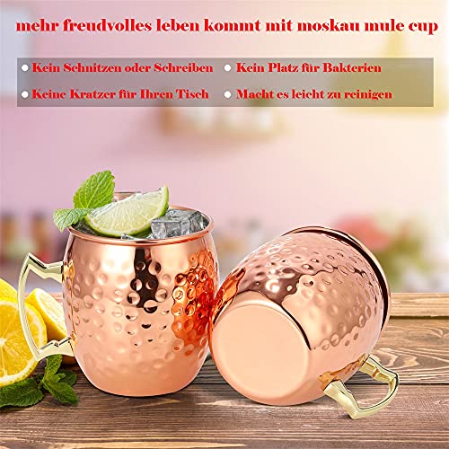 Moscow Mule Becher 4er Set, 4 x 18oz Kupferbecher, inkl. 4 Strohhalme, Edelstahl