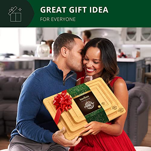 2 in 1 großes Premium Schneidebrett aus Holz und Bambus | 3er Set | Schneidebrett Set mit Saftrille | Professionelle Qualität für die Küche | Perfekte Schneidebretter für Brot, Fleisch, Obst