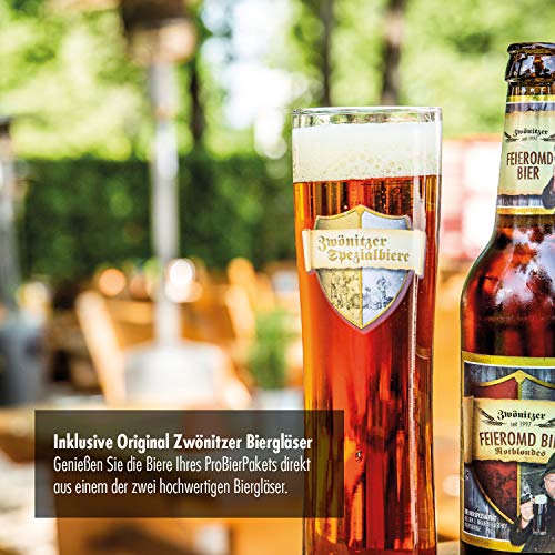 Brauerei Zwönitz ProBierPaket/Bier Set mit 16 Bieren + 2 Gläsern/Beer