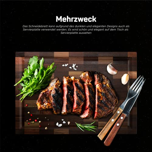 Royal Woods Edles Schneidebrett aus Walnussholz mit Saftrille - Schneidebrett aus Holz - 36×25x3 cm – antibakterielles Naturprodukt – Küchenbrett & Servierplatte -