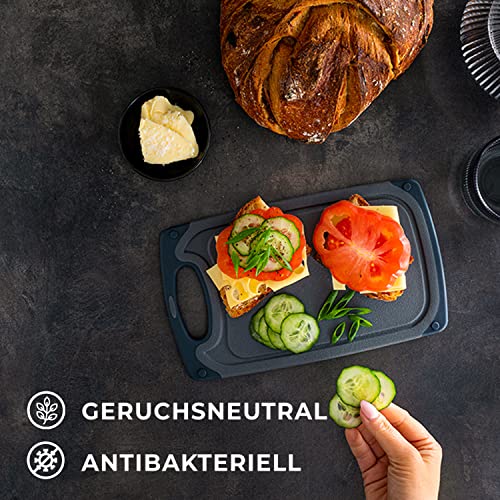 Exitoso Schneidebrett 3er Set Saftrille - Schneidebrett spülmaschinenfest Brettchen rutschfest - Marmoroptik dunkel Schneidebrett Kunststoff BPA frei Schneidebretter Kunststoff groß Schneidebrett Set