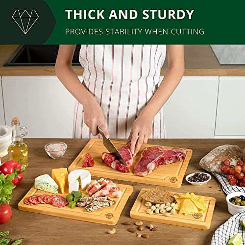 2 in 1 großes Premium Schneidebrett aus Holz und Bambus | 3er Set | Schneidebrett Set mit Saftrille | Professionelle Qualität für die Küche | Perfekte Schneidebretter für Brot, Fleisch, Obst