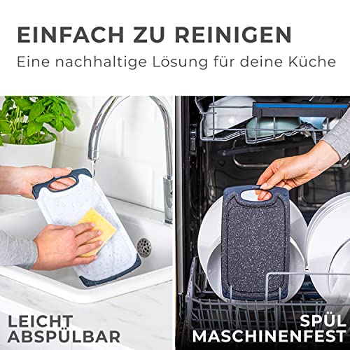 Exitoso Schneidebrett 3er Set Saftrille - Schneidebrett spülmaschinenfest Brettchen rutschfest - Marmoroptik dunkel Schneidebrett Kunststoff BPA frei Schneidebretter Kunststoff groß Schneidebrett Set
