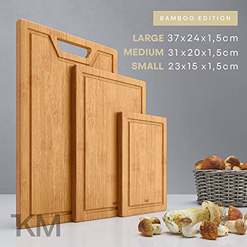 KITCHENMAPE Schneidebretter aus Bambus mit Saftrille - 37x24cm / 31x20cm / 23x15cm - 3 teiliges Schneidebrett Set - Küchenbrett extra groß - Holzbretter ideal zum Kochen - perfekt für Deine Küche