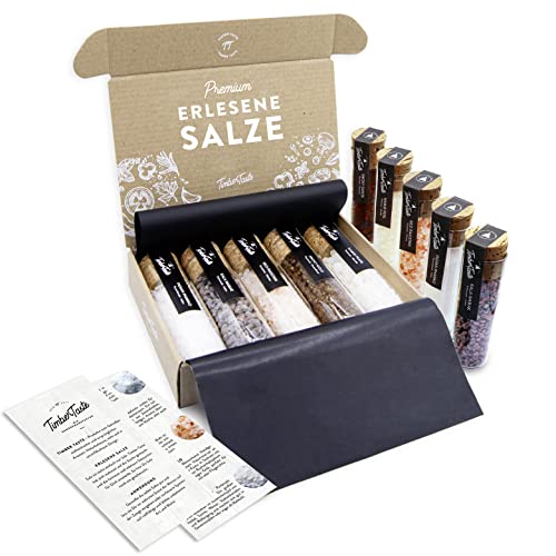 TIMBER TASTE® Gourmet Salz Gewürze Geschenkset für Frauen & Männer - 5 erlesene Salze aus aller Welt - Gewürze Set Geschenk Geburtstag Frau - Besonderes Ostergeschenk für Erwachsene - Salz Gewürze Set