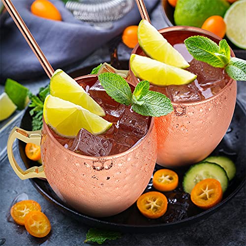 Moscow Mule Becher 4er Set, 4 x 18oz Kupferbecher, inkl. 4 Strohhalme, Edelstahl