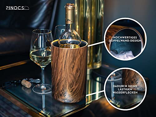 Pinocs Premium-Flaschenkühler in edler Holzoptik, Edelstahl-Weinkühler-Doppelwandig