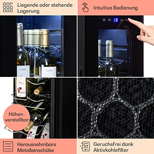 Klarstein Weinkühlschrank Shiraz, 1 Zonen Getränkekühlschrank Schmal, Leiser Kühlschrank mit Glastür