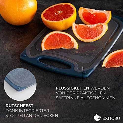 Exitoso Schneidebrett 3er Set Saftrille - Schneidebrett spülmaschinenfest Brettchen rutschfest - Marmoroptik dunkel Schneidebrett Kunststoff BPA frei Schneidebretter Kunststoff groß Schneidebrett Set