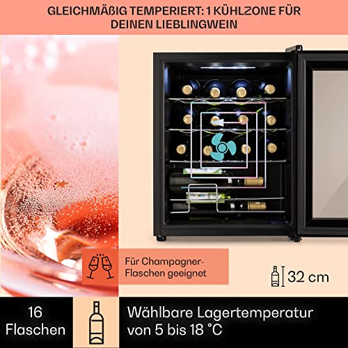 Klarstein Weinkühlschrank Shiraz, 1 Zonen Getränkekühlschrank Schmal für 16 Flaschen