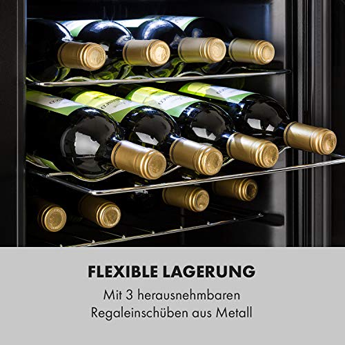 Klarstein Weinkühlschrank Shiraz, 1 Zonen Getränkekühlschrank Schmal für 16 Flaschen