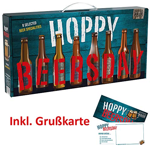 Hoppy Beersday Bier Box mit Tragegriff, gefüllt mit 8 x 0,33l Biere