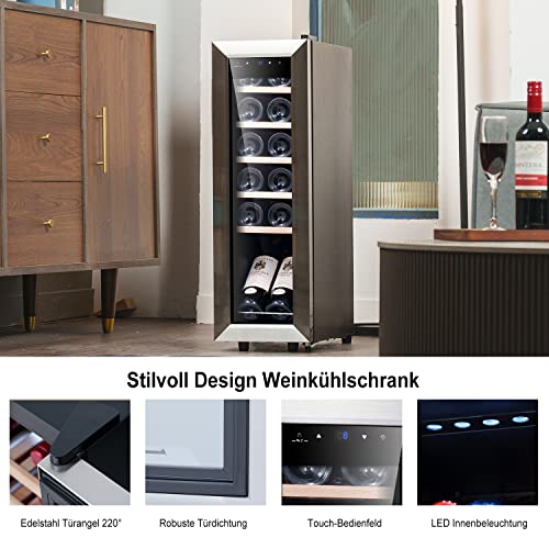 Kalamera Weinkühlschrank, 12 Flaschen 35 Liter Weinklimaschrank klein mit Kompressor