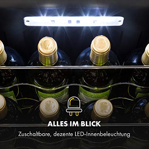 Klarstein Weinkühlschrank Shiraz, 1 Zonen Getränkekühlschrank Schmal für 16 Flaschen