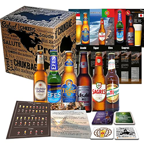 6x Biere der Welt von MGB24 + Geschenk für Mann + 4 Bierdeckel