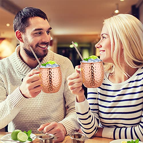 Moscow Mule Becher 4er Set, 4 x 18oz Kupferbecher, inkl. 4 Strohhalme, Edelstahl