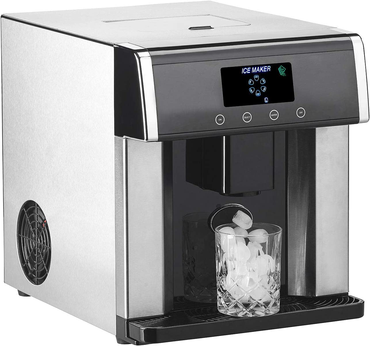 Rosenstein & Söhne Eiswürfelbereiter: Eiswürfelmaschine & Wasserspender V2 mit XL-Display
