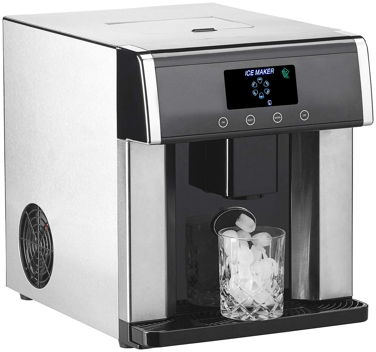 Rosenstein & Söhne Eiswürfelbereiter: Eiswürfelmaschine & Wasserspender V2 mit XL-Display