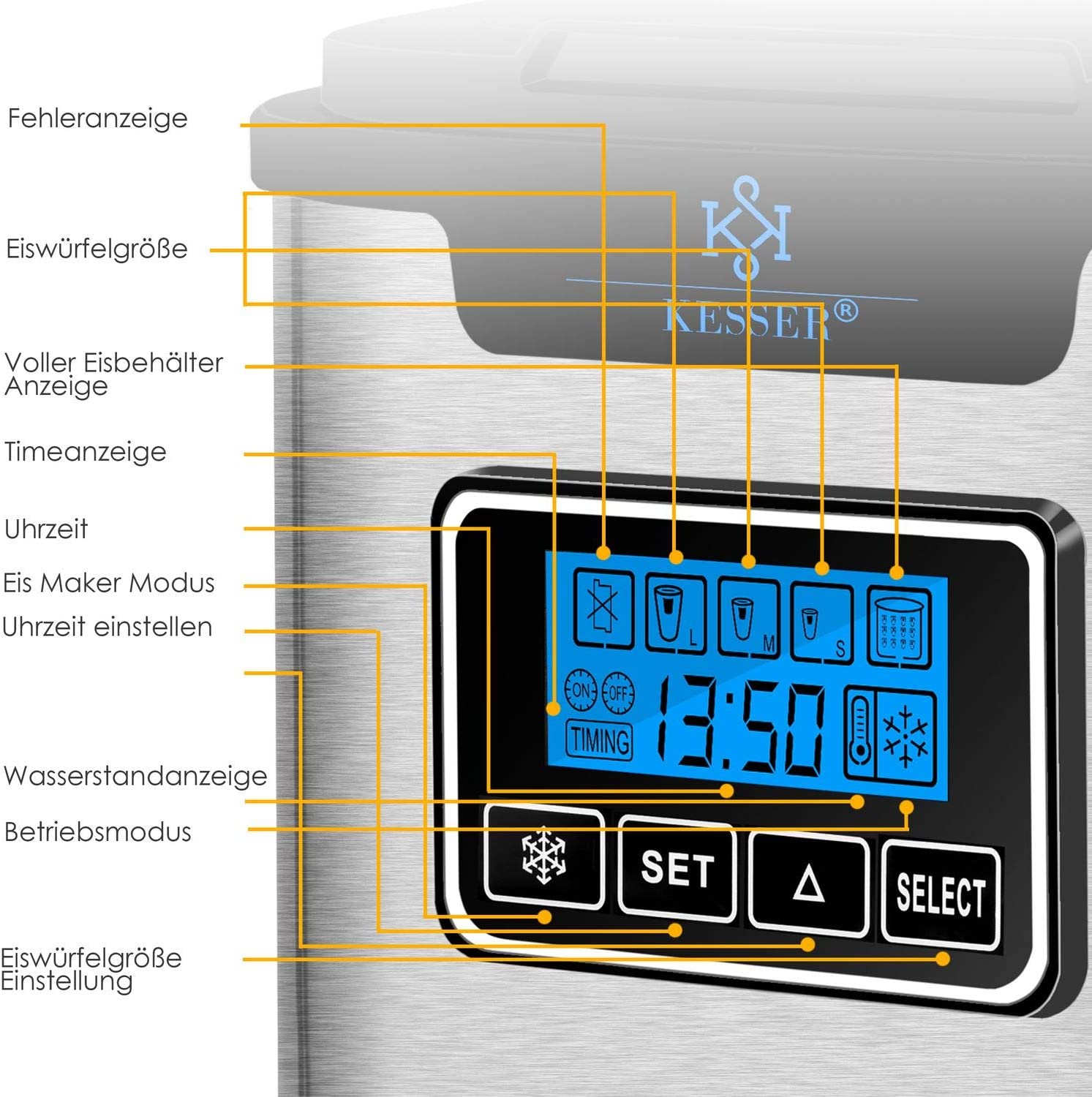 KESSER® Eiswürfelbereiter, Eiswürfelmaschine Edelstahl 150W, 12 kg in 24 h