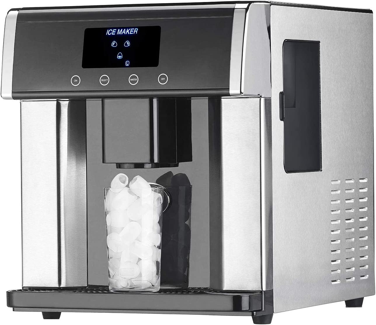 Rosenstein & Söhne Eiswürfelbereiter: Eiswürfelmaschine & Wasserspender V2 mit XL-Display