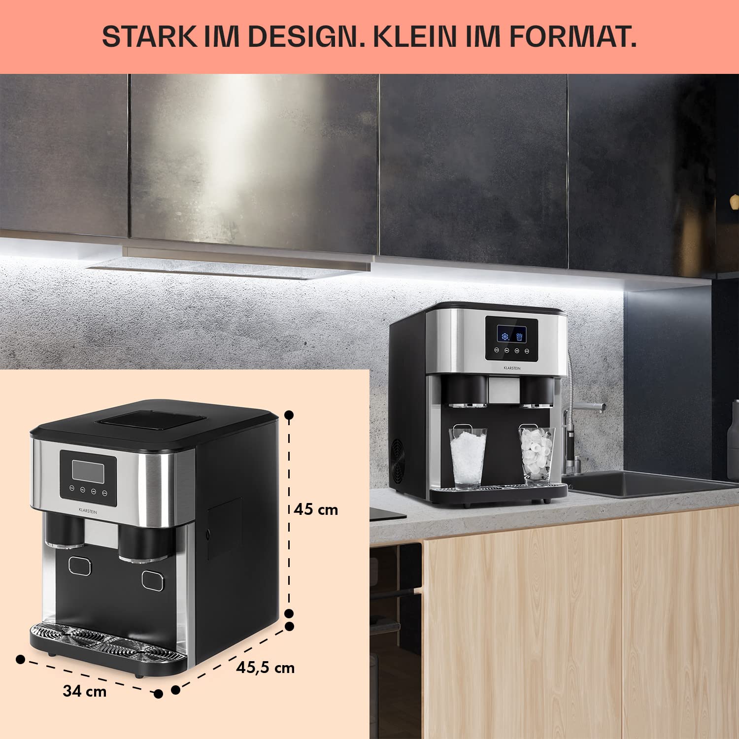 Klarstein Eiswürfelmaschine Klein, Crushed Ice Maschine & Ice Cube Maker