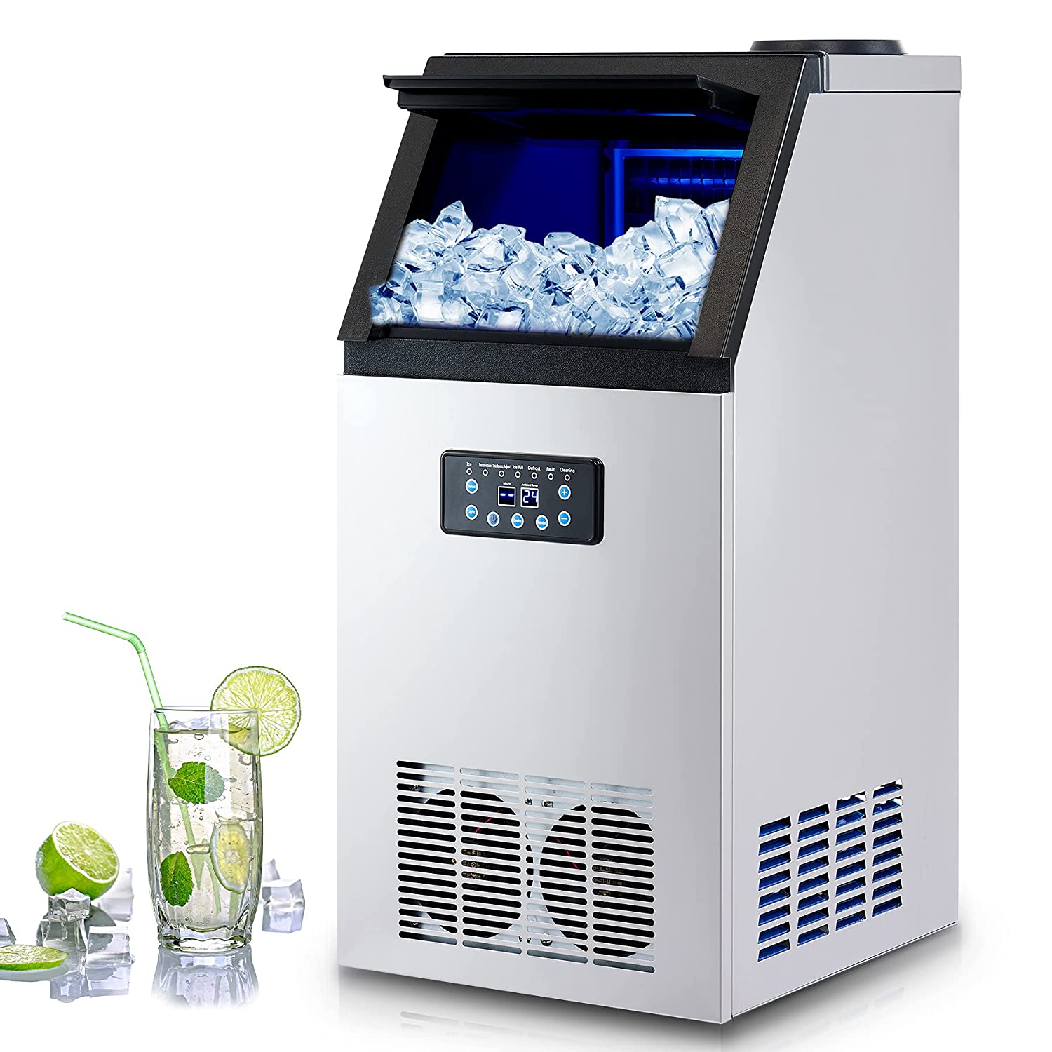 CREWORKS Eiswürfelmaschine 59KG/24H für kommerzielle Eiswürfel, Eismaschine mit LCD-Bildschirm