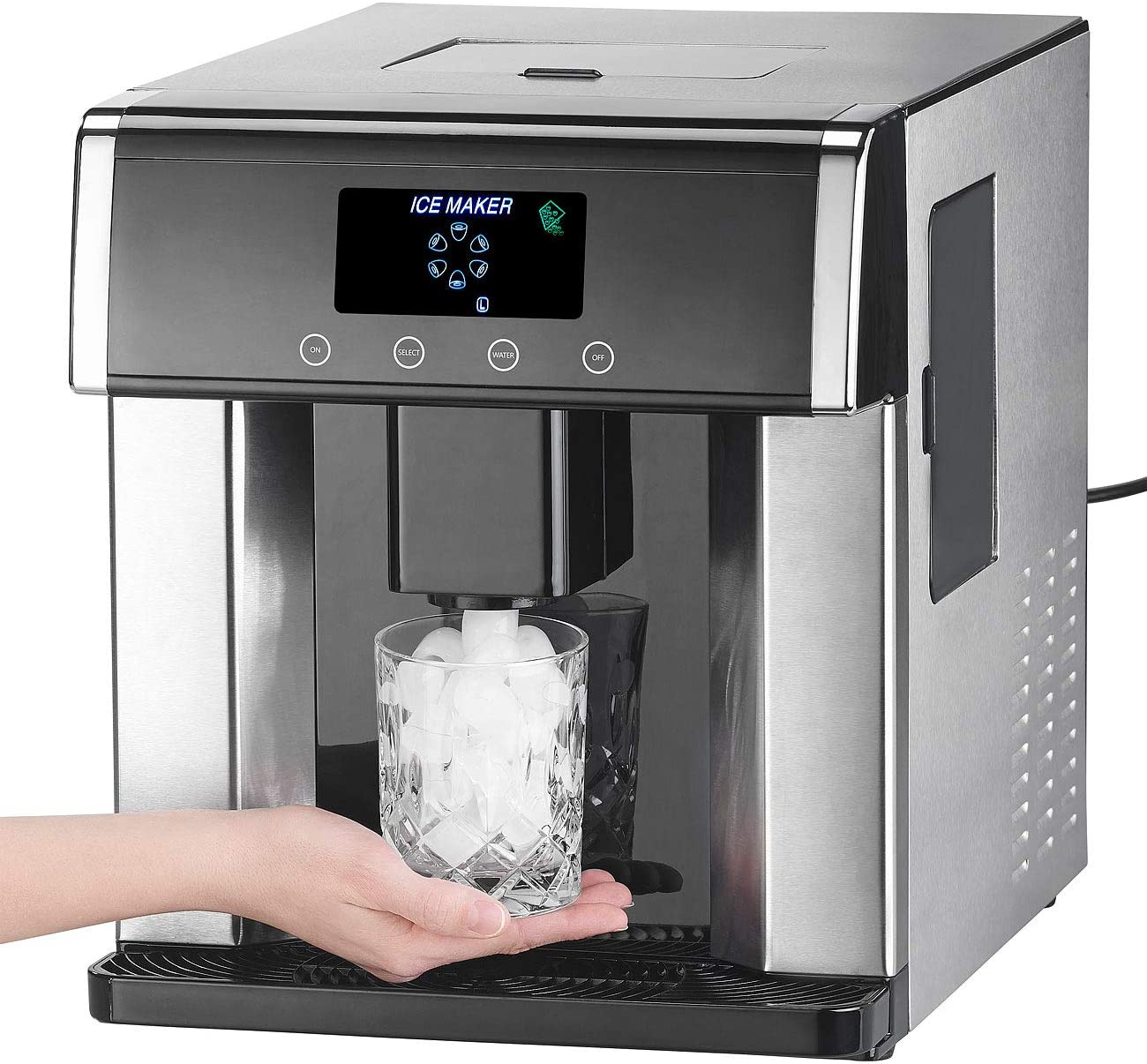 Rosenstein & Söhne Eiswürfelbereiter: Eiswürfelmaschine & Wasserspender V2 mit XL-Display