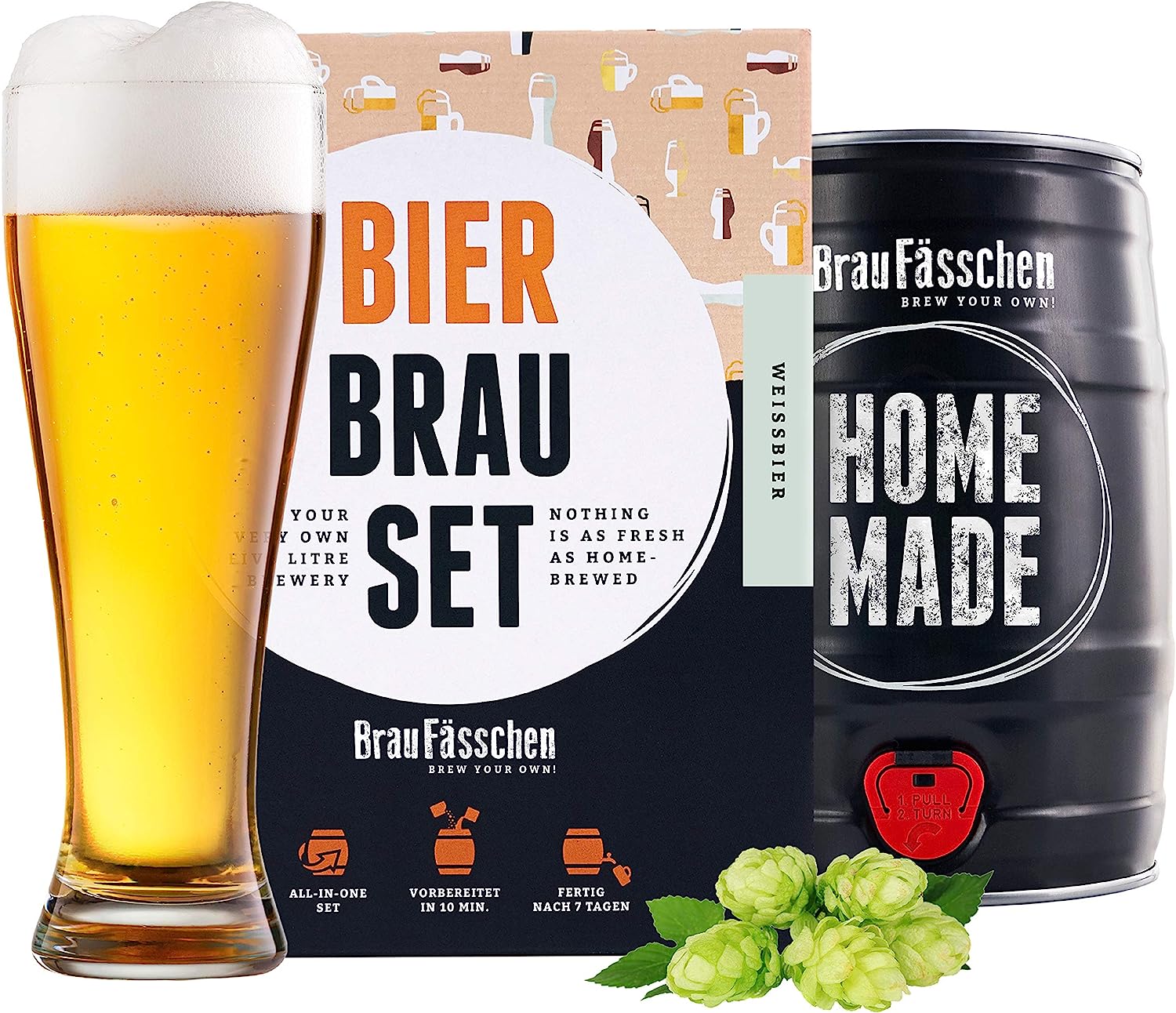 Braufässchen, Bierbrauset zum selber brauen, Weißbier im 5L Fass, in 7 Tagen gebraut